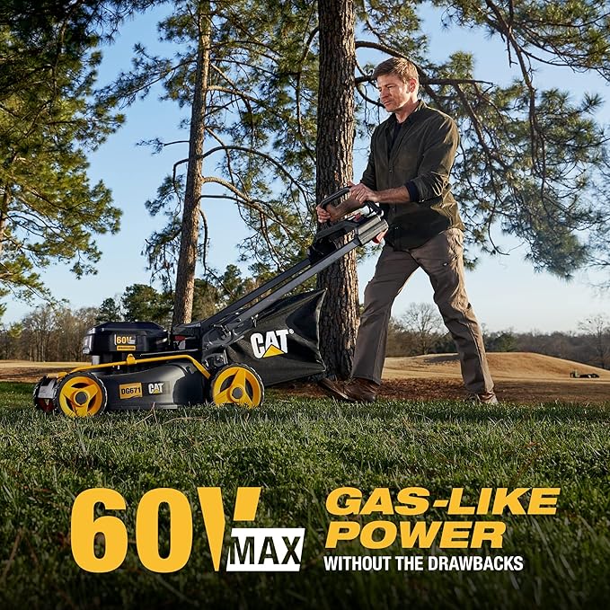 Cat DG671 60V 21” Self-Propelled Cordless Lawn Mower 3-In-1 Cutting Modes, Brushless Battery Lawn Mower with TorqLogic, Easy-Adapt Self-Propelled Lawn Mower – Battery & Charger Included