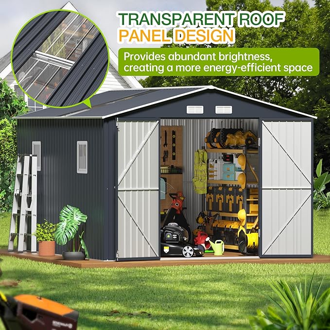 Outdoor Storage Shed 10X12FT with Frame Floor,Utility Tool Shed Metal Storage Garden Shed with Lockable Doors & Windows for Patio Storage, Midnight Blue