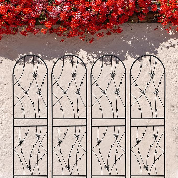 6 Pack Metal Garden Trellis 6FT Outdoor Garden Fence Rustproof Trellis for Climbing Plants Support Roses Flower Lawn Decoration, Black 71" Tall