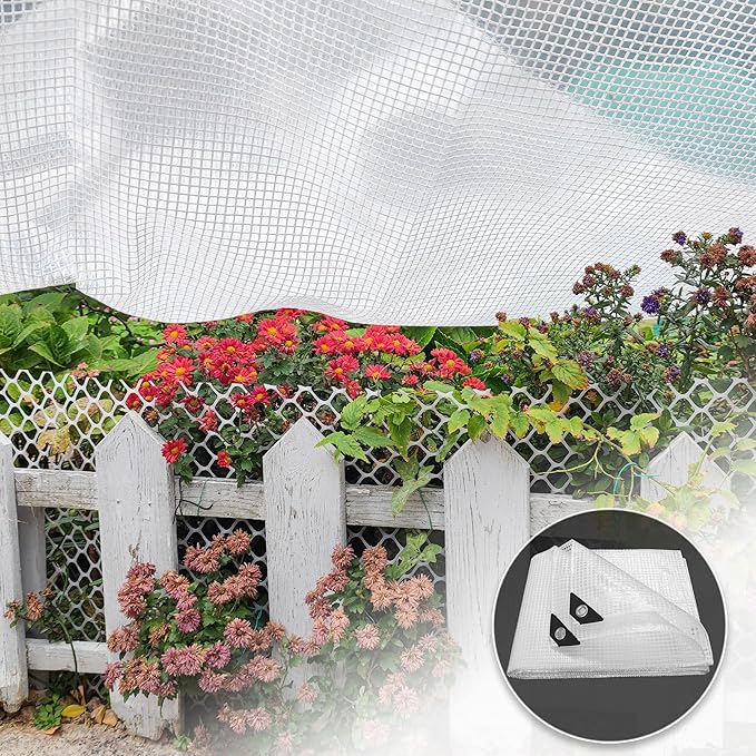 16' x 20' Clear Tarp Heavy Duty Waterproof tarps,13mil Transparent Multipurpose Protective Tarpaulin,Reinforced Edges Outdoor Waterproof Poly Tarps Cover,UV Resistant (Clear White Mesh)