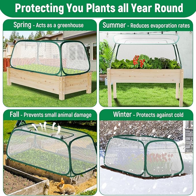 Raised Garden Bed Cover - Plant Covers Against Pests & Animals, Garden Row Plants Cover Accelerator with Mesh, Freeze Protection Humidity Domes for Seedlings Plants - XS
