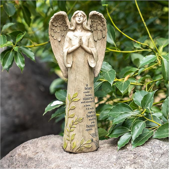 DUSVALLY Angel Garden Statues Outdoor Resin Statue Decoration, Praying Commemorating Memorial Decor, Healing Angel Gifts, 13 inches