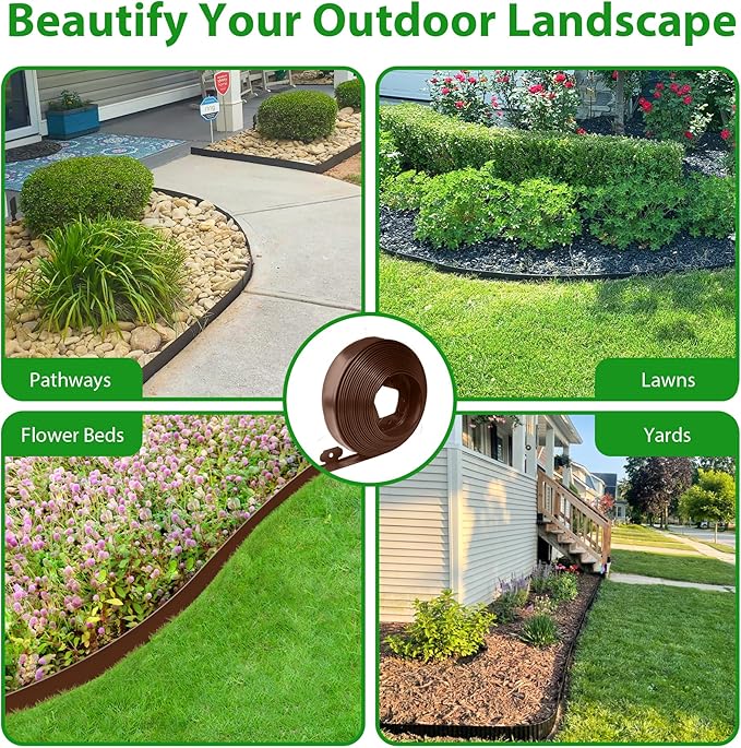 Garden Edging Border,Plastic Edging for Landscaping,Flower Bed, Paver and Lawn Edging Border (2Inchx100FT-2, Brown)