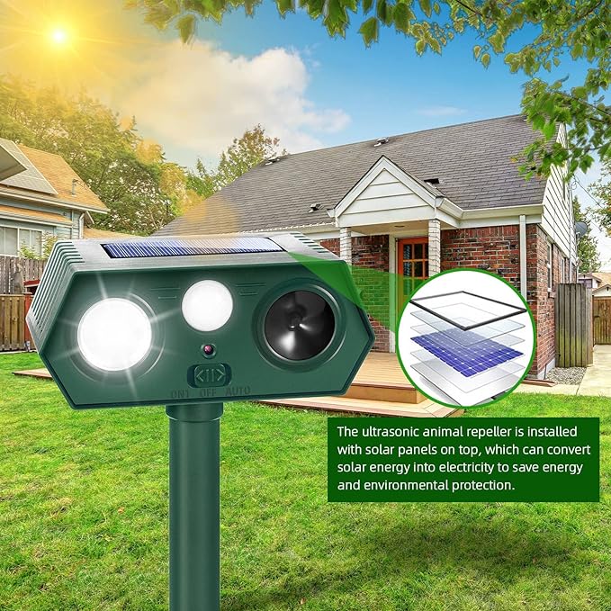 2025 Racoon Squirrel Sonic Fortress Pro Rabbit Repellent Outdoor, Solar Ultrasonic Animal Repeller Deer Deterrent with Motion Sensor&Flash Light to Scare Cat Dog Skunk Out of Garden Farm Yard(4Pack)
