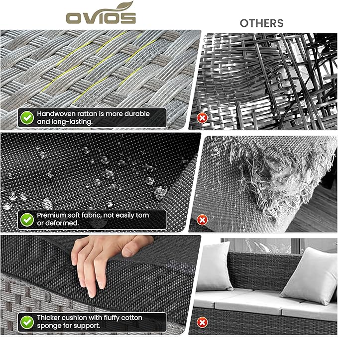 ovios 12 Pieces Patio Furniture Set, Outdoor Wicker Sectional Sofa with Glass Table Comfy Cushions, Modern Modular Deep Seat Couch Rattan Conversation Set, Black