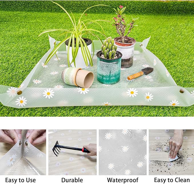 Repotting Mat for Indoor Plants Waterproof Clear Potting Mat Foldable Gardening Plant Potting Repotting Tray to Control Potting Soil Indoor Plant Garden Accessories Gifts for Plant Lovers 23.6"