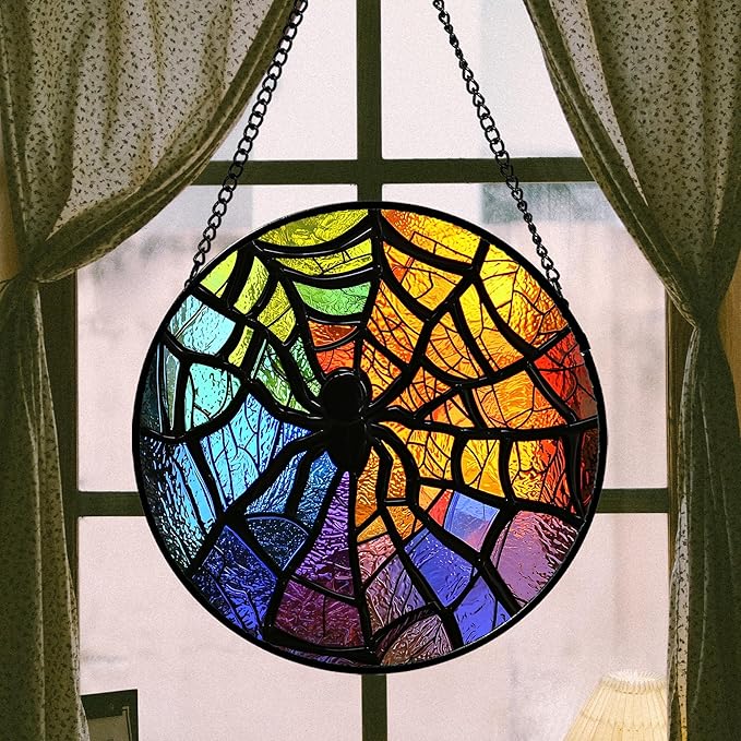 Stained Glass Suncatcher, Colorful Spider Sun Catcher Black Insect Stain Glass Window Hanging Decoration Mother's Day Birthday Gifts for Women Men Mom Nana 15 in