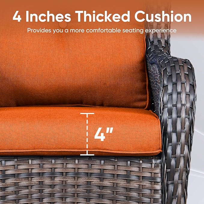 Patio Chair Cushions 4 Packs - Outside High Back Thick Water-Resistant Cushion 22x24 with Zipper Cover for Outdoor Glider Rocking Chairs Loveseat Couch – Orange/Buckle