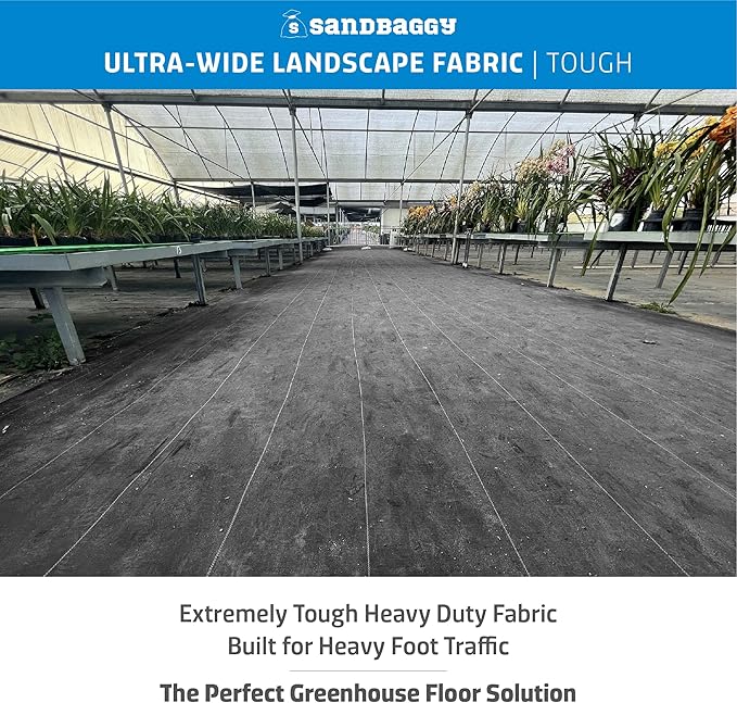Sandbaggy 10 ft x 200 ft Landscape Fabric | 40 Year Fabric | for Weed Barrier, Ground Cover, Garden | Industrial Grade | 135 Lbs of Tensile | UV Protected | DOT Approved (1 Roll - 10 ft x 200 ft)