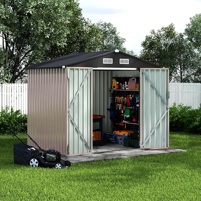 6x8 FT Metal Storage Sheds Outdoor, Metal Yard Sheds Garden Shed Kit, MetalTool Shed with Lockable Door, MetalUtility Sheds Buildings with Air Vent for Backyard Garden Patio Lawn
