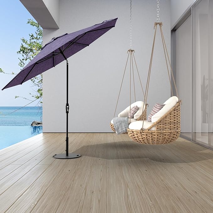 Midtown Umbrellas The Swilt 8 Feet Patio Umbrella in Terylast Purple Texture Polyester Fabric - Fiberglass Ribs, Auto-Tilt Aluminum Frame For Backyard, Deck, Garden, Pool - White Pole