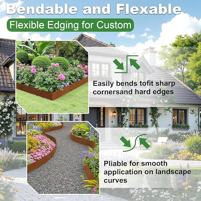 Cor Ten Steel Landscape Edging 6" H x 40" L, 6 Pack Heavy Duty Metal Garden Edging, 20Ft Pre-Rustyed Steel Edging, Bendable Metal Edging for Landscaping, Yard, Tree, Flower Bed