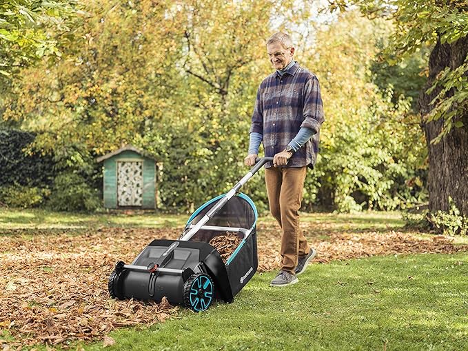 GARDENA (03565) Lawn and Leaf Collector, Durable and Easy to Manuever Push Lawn and Leaf Sweeper with Large Capacity 3.2 cu. ft. Mesh Collection Hopper Bag, 5 Year Warranty