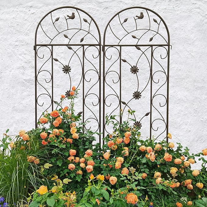 Garden Trellises, 4 Pack Brown Metal Coated Rustproof Trellis for Climbing Plants Outdoor, Roses, Vines, Flowers, and Vegetables-19.7×86.7 inches
