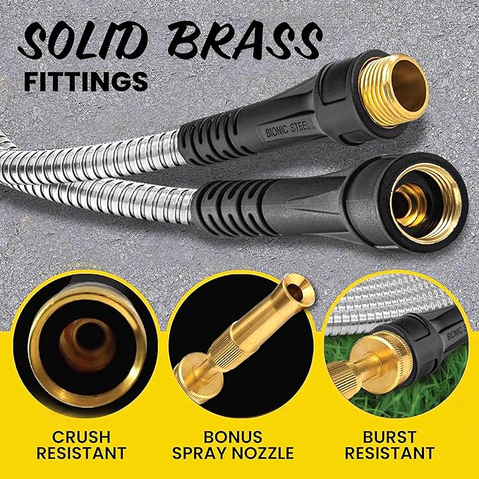 Bionic Steel Pro 25 FT Garden Hose with Nozzle, 304 Stainless Steel Metal Water Hose 25Ft, Flexible Hose, Kink Free, Lightweight and Durable, Crush Resistant Fitting, Easy to Coil, 500 PSI 2025 Model