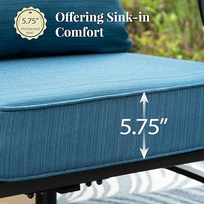 Patio Furniture Set 5 pcs, Outdoor Patio Furniture, 3-Seat Sofa, 2 Rocking Chairs, 2 Ottomans and 5.75" Extra Thick Cushion, Conversation Set for Backyard Deck,Gemstone Blue