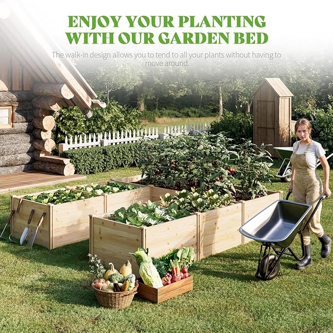 PaPaJet Raised Garden Bed for Outdoor, Seven Grids Deep Large Planter Box for Gardening, Vegetables, Flowers, Herbs(7.5× 9.0× 1.6FT)