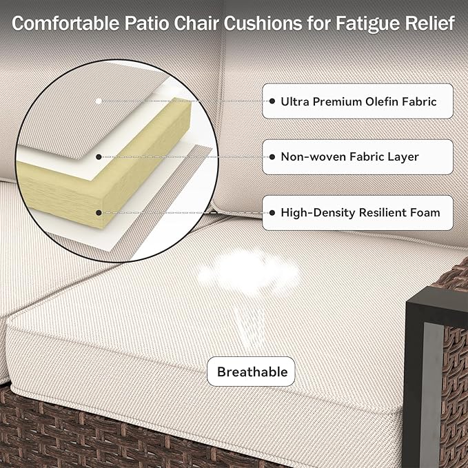 Outdoor Chair Cushions 23" x 24" x 4", Patio Deep Seat Replacement Cushions Set with Zippered Removable Cover, Weather-Resistant Olefin Fabric for Garden Chair Sofa Couch, Set of 5, Beige