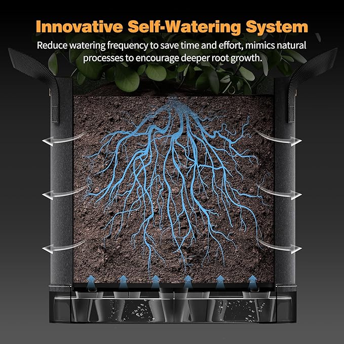 Self-Watering Grow Bags, 5-Pack 7 Gallon 420G Thick Nonwoven Fabric Pots with Reinforced Handles and Multi-Purpose Rings, for Low Stress Plant Training Fruits, Vegetables,and Flowers
