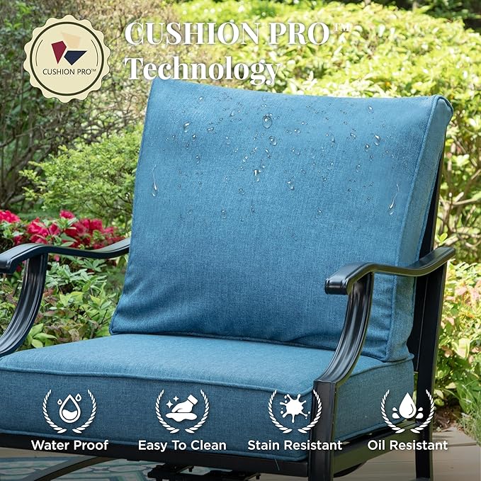 Patio Furniture Set 5 pcs, Outdoor Patio Furniture Set, 3-Seat Sofa, 2 Rocking Chairs, 2 Ottomans and 5.75" Extra Thick Cushions, Conversation Set for Backyard Deck,Navy Blue