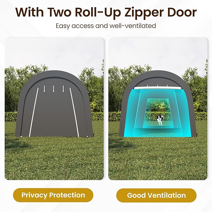 Carport, 10'x15' Outdoor Round Portable Garage with 2 Roll up Doors, Heavy Duty Storage Shelter Car Canopy Party Tent, Dark Gray