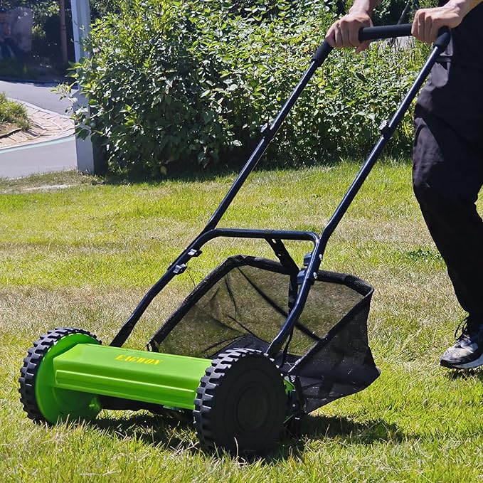 Push Lawn Mower, 16-Inch 5-Blade Walk-Behind Manual Push Reel Lawn Mower - Cordless, Adjustable Height for Effortless Yard & Garden Grass Cutting