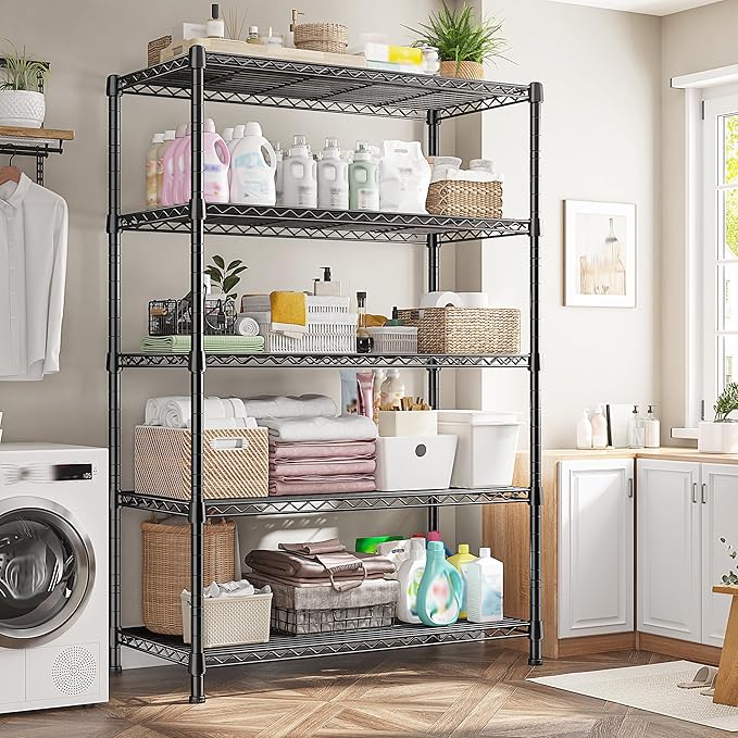 REIBII Storage Shelves 71" H Tall Wire Shelving Unit Sturdy Metal Shelves Adjustable Wide Pantry Shelves 5 Tier Deep Heavy Duty Metal Shelving Load 1500LBS Storage Rack 2 Pack