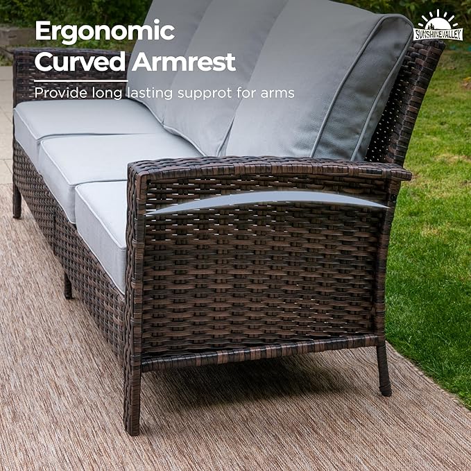 Patio Furniture Set with Swivel Chairs, High Back Wicker Rattan Furniture with 5.5" Thick Cushions and Coffee Table, Outdoor Conversation Set for Backyard Deck,7 Seats, Grey