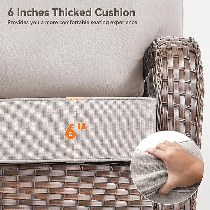 Luxury 6" Outdoor Cushions for Patio Furniture, 24x24x6 Thick Seat Cushion Set of 3, Fade Resistant Couch Chair Replacement Cushions High Density Deep Wicker Chair Cushion w/Removable Cover, Beige
