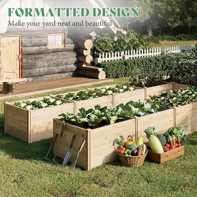 PaPaJet Raised Garden Bed for Outdoor, Eleven GridsDeep Large Planter Box for Gardening, Vegetables, Flowers, Herbs(7.5× 14.8× 1.6FT)