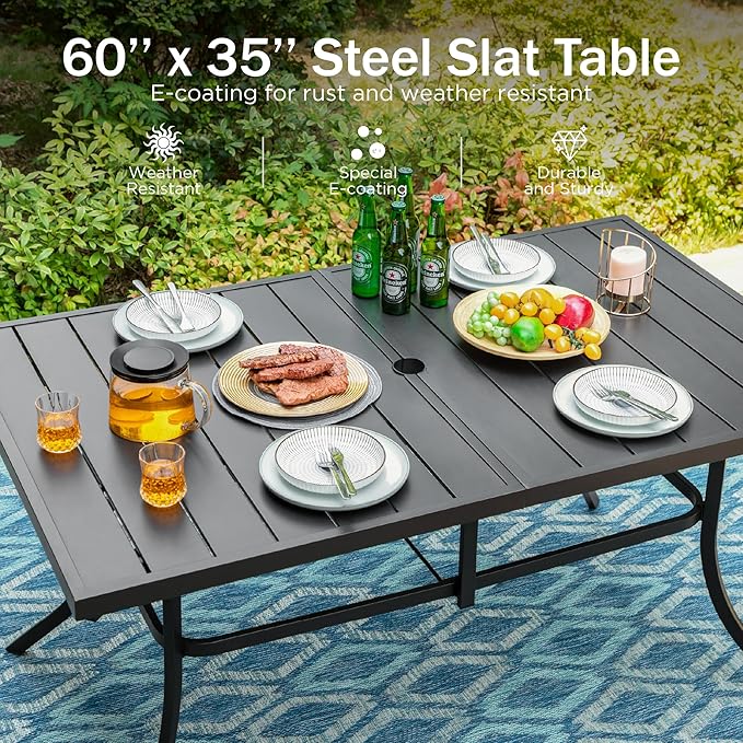 PHI VILLA 7 Pcs Patio Dining Set,Outdoor Table Chair Set for 6 with Outdoor Chairs and Metal Frame Steel Rectangular Table,Outdoor Dining Furniture with Cushion and Pillow for Garden Lawn Deck