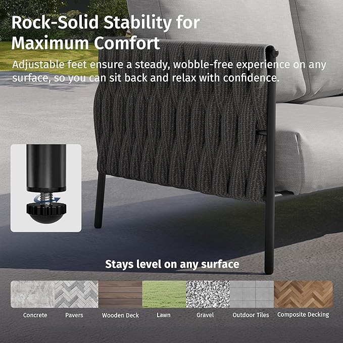 EAST OAK Patio Furniture Set 5 Pieces, Modern Outdoor Furniture 5 Seats Sofa with Two Round Coffee Table, Patio Conversation Set Deep Seating with Thick and Washable Cushions, Misty Grey2025