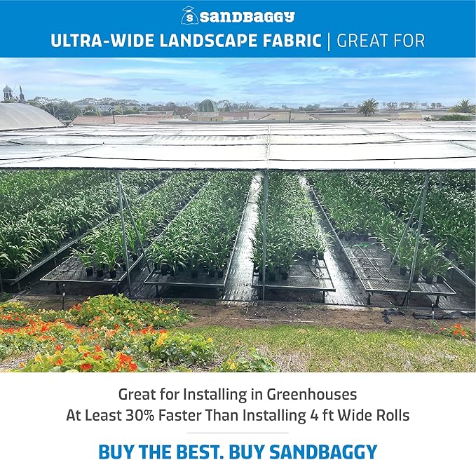 Sandbaggy 10 ft x 200 ft Landscape Fabric | 40 Year Fabric | for Weed Barrier, Ground Cover, Garden | Industrial Grade | 135 Lbs of Tensile | UV Protected | DOT Approved (1 Roll - 10 ft x 200 ft)