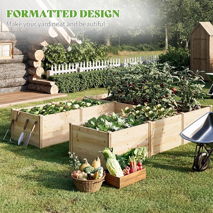 PaPaJet Raised Garden Bed for Outdoor, Seven Grids Deep Large Planter Box for Gardening, Vegetables, Flowers, Herbs(7.5× 9.0× 1.6FT)