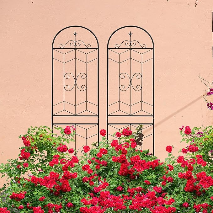 2 Pack 87x20in Garden Trellises with Black Metal Coating, Trellis for Climbing Plants Outdoor, Roses, Vines, Flowers, and Vegetables.