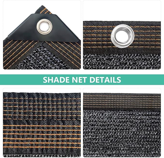 QNLONG Shade Cloth for Garden, 90% Black Shade Net Mesh Tarp with Grommets Sun Shade Cover Tear Resistance for Plants Greenhouse Chicken Coop Vegetables Pergola 12X8FT