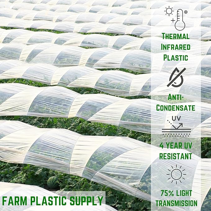 Farm Plastic Supply - Clear Coolmax Greenhouse Plastic Sheeting - 6 Mil - 4 Year UV Resistant Infrared Anti-Condensate Green House Covering Thermal Greenhouse Plastic 6 mil (32' x 100')