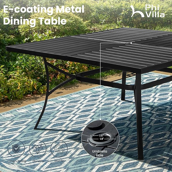 PHI VILLA 9 Pcs Patio Dining Set with Large Square Metal Dining Table & 8 Outdoor Textilene Fabric Swivel Dining Chairs, Outside Table Chair Furniture Dining Set for 8 Person
