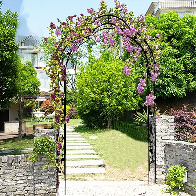 Metal Garden Arch, Garden Arch Trellis for Climbing Plants Outdoor, Garden Arbor for Weddings Party Events Decoration, Assemble Freely with 8 Styles, 59" L X 15" W X 98.4" H, Black