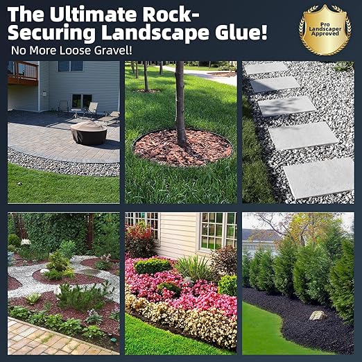 Rock Glue for Landscaping - 2 Gallon Mulch Glue with Grip Max for Strong Adhesion of Rocks, Gravel&Mulch, Long-Lasting Non-Toxic, Fast-Drying & Weather-Resistant Gravel Binder for Pebble, Pine Straw