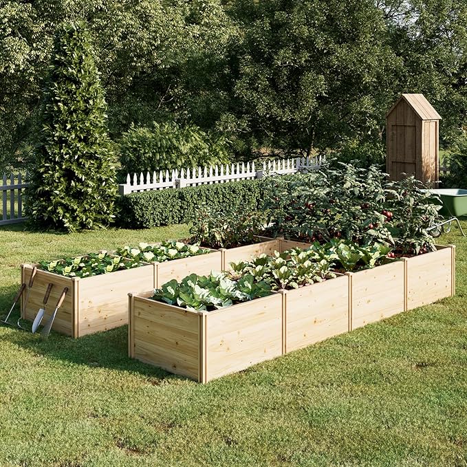 PaPaJet Wooden Raised Garden Bed for Outdoor, Nine Grid Deep Large Planter Box for Gardening, Vegetables, Flowers, Herbs(7.5× 11.9× 1.6FT)