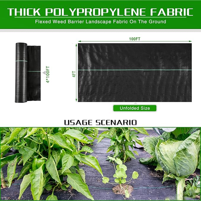 4FT x 100FT Weed Barrier Landscape Fabric Heavy Duty, Thicken Garden Fabric Weed Mats, Weed Control Garden Cloth, Woven Geotextile Fabric for Garden Beds, Underlayment, Commercial Driveway