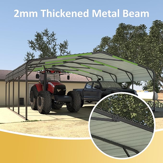 MUPATER 20' x 20' Outdoor Heavy Duty Metal Carport, Garage Car Shelter Shade, Carport Canopy with Heavy Metal Frame, Roof and Bolts for Car, Trucks, Boats, Grey