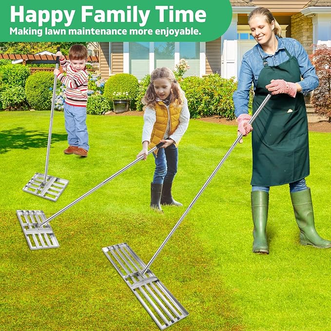 Lawn Leveling Rake(3 Packs) Yard Leveling Rake Suit,Heavy Duty Effort Saving Lawn Level Tool,36"x10"x75" Heavy-Duty All Stainless Steel Lawn Leveler(1 Pack,15"x10"x 50"Lawn Leveler Tool(2Packs)