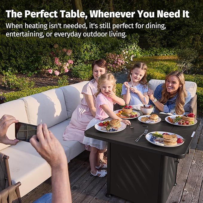 EAST OAK 28โ Outdoor Propane Fire Pit Table | 52,000 BTU Gas Fire Pit for Outside with Easy-Hook Lid, Mesh Pocket & Lava Rocks | CSA Certified | Ideal for Patio, Garden & Backyard | Black