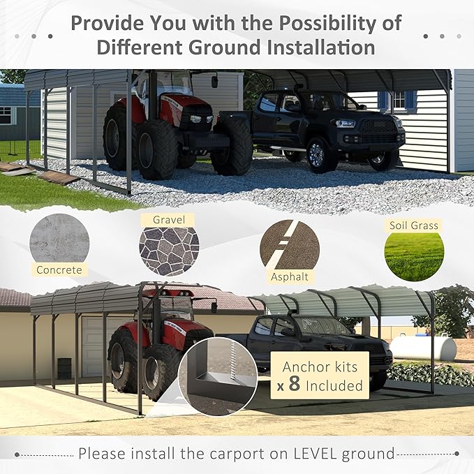 MUPATER 20' x 20' Outdoor Heavy Duty Metal Carport, Garage Car Shelter Shade, Carport Canopy with Heavy Metal Frame, Roof and Bolts for Car, Trucks, Boats, Grey