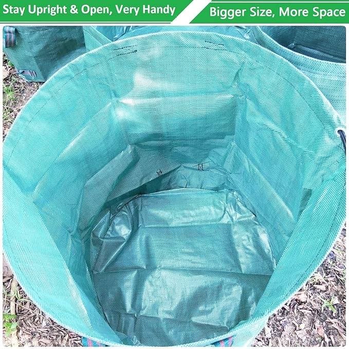 Professional 2-Pack 80 Gallon Large Yard Garden Bags (D26, H33 inch) W/Gardening Gloves for Yard Waste,Leaf Bags,Lawn Debris Bag,Garden Trash Container,Recycle Bin,Grass Clippings,Weeds Bag 4 Handles