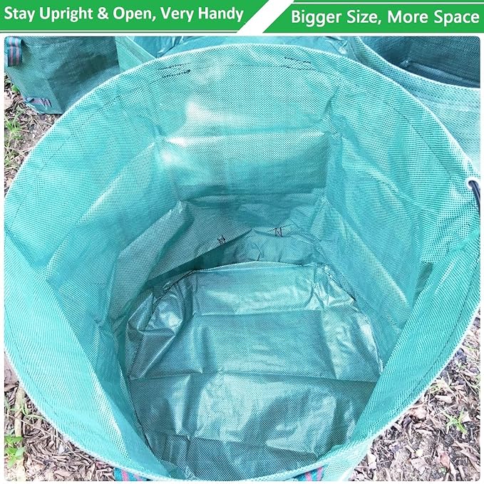 Professional 3-Pack 106 Gallons Lawn Garden Bags (D31, H31 inches) Reusable Yard Leaf Waste Bags with Coated Gardening Gloves - Storage Bag,Patio Bag,Laundry Container,Trash Can with 4 Handles