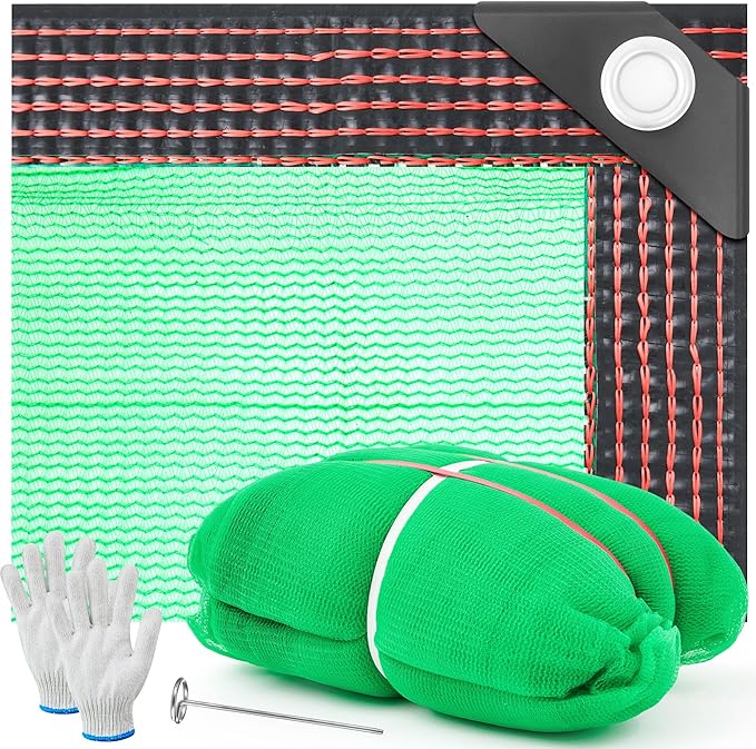 Fruit Collector Harvesting Net 13 x 13 ft with Ground Pegs and 2 Pairs of Gloves Reusable Leaf Agricultural Collection Netting Fruit Picking Basket for Trees Walnut Olive Chestnut