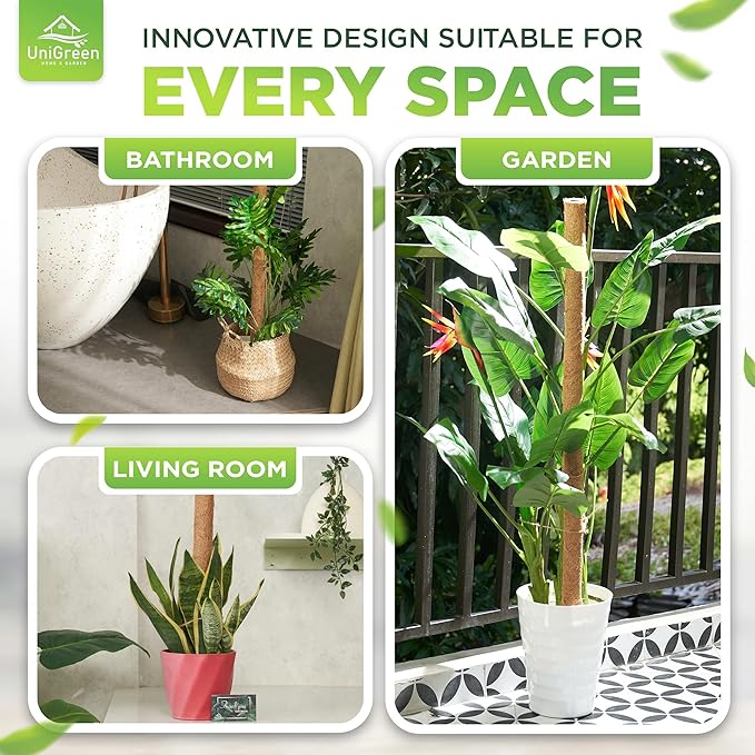 UNIGREEN Premium Moss Pole, Coir Totem Poles for Indoor Plants, Moss Sticks, Garden Ties - Support and Train Creepers and Climbing Plants (4Pack 18'' (Stackable))